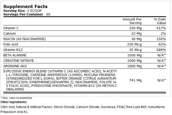 Cellucor C4 Extreme Supplement Facts