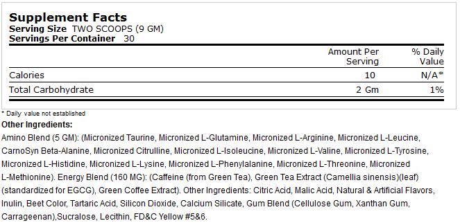 ON Amino Energy Supplement Facts