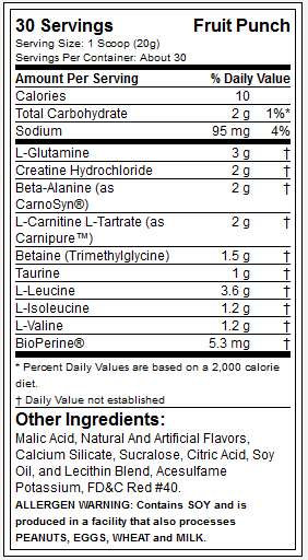 JYM Supplement Facts Info